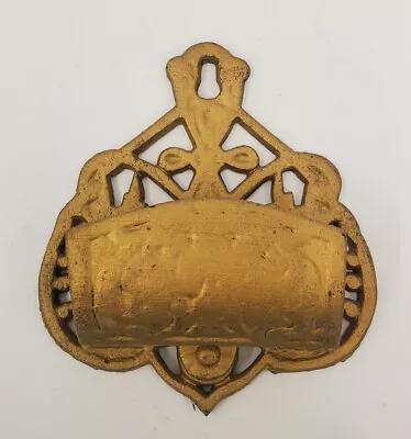 Vintage Cast Iron Wall Mount Match Matchbox Matchbook Holder Painted GOLD Color • $19.80