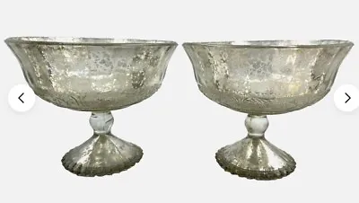 Ip Mercury Glass Compote Vase Candy Dish Fruit Bowl Vase Set Of 2 Holiday NEW Gy • $49.59