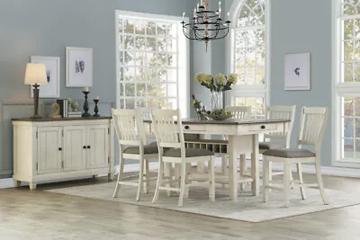 Rustic Country Counter Height Antique White Storage Dining Table Chair Furniture • $1299
