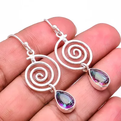 Black Rainbow Mystic Fire Topaz Designer 925 Sterling Silver Earring 1.87  E21 • $19.20