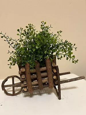 Vintage Small Primitive  Wooden Wheel Barrel / Plant Stand • $17