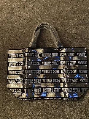 NWT Victoria's Secret Glam Bling Tote Bag Purse Silver Black Sequins VS Weekend • $19.99
