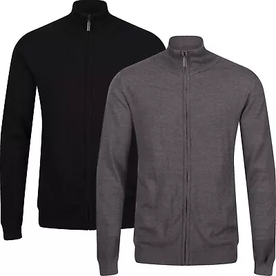 New Mens Jumper Full Zip Long Sleeve Cardigan Pullover Jersey Sweater Plain Top • £11.99