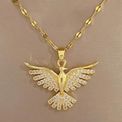 DIEYURO 316L Stainless Steel Phoenix Eagles Pendant Necklace For Women Girl 2023 • £9