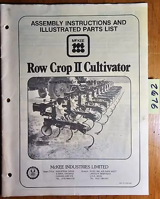 McKee Row Crop II 2 Cultivator S/N 101- & F-101- Assembly Instruc & Parts Manual • $15