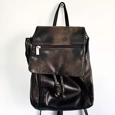 Vintage Black Distressed Soft Supple Leather Crossbody Sling Backpack 8 X11 X4  • $34.99