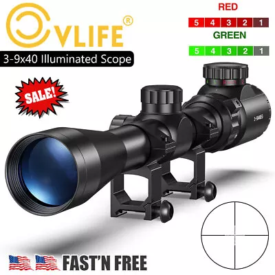 Hunting 3-9X40 Rifle Scope Mil-Dot Red/Green Dual Illuminated Optical Scope SALE • $39.99