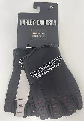 NEW Harley Davidson 120th Anniversary True North Fingerless Leather Gloves 2XL • $54.99