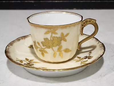 Antique T&V LIMOGES France Gold Raised Flowers Hand Painted Tea Cup  & Saucer • $29.99