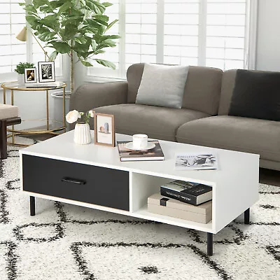 Giantex Coffee Table Modern Wooden TV Cabinet Drawer White Black Living Room • $95.95