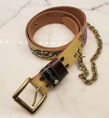 Ed Hardy By Christian Audigier Leather Belt Size M With Removable Brass Chain • $9