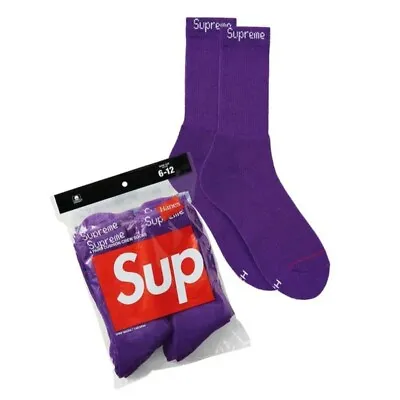 $15 • Buy  1 Pair Only SUPREME X Hanes Crew Socks Purple Size 6-12 New Authentic