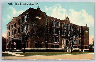 Madison Wisconsin~High School Street View~Early Fall~EA Bishop Vintage Postcard • $3.20