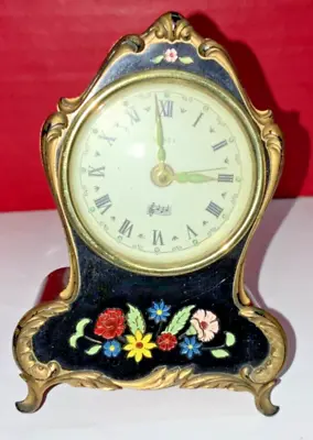 Vintage 5” Reuge WindUp Clock Floral Art Case Le Bleu Danube - MISSING LEG AS IS • $30