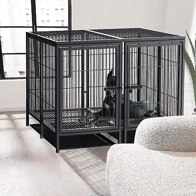 52  Large Dog Crate Pet Dog Cage Divider Playpen Kennel With 2 Open Doors &Trays • $42.95