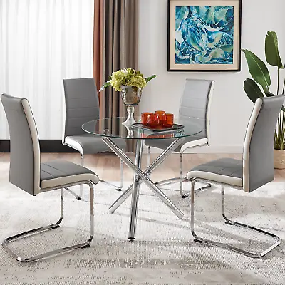 Modern Dining Table Sets Glass Dining Table And Chairs Set Faux Leather Chairs • $229.99