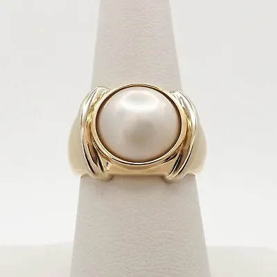 Skal 14k Gold Mabé Pearl 11mm Ring Two Tone Sz7 8gr • $499