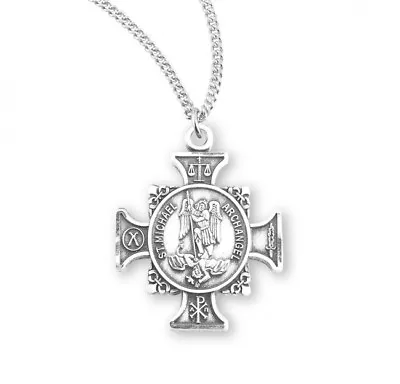 $68.95 • Buy St. Michael Sterling Silver Maltese Cross  Medal Necklace With 24 Inch Chain