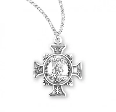 $68.95 • Buy St. Michael Sterling Silver Maltese Cross  Medal Necklace With 24 Inch Chain