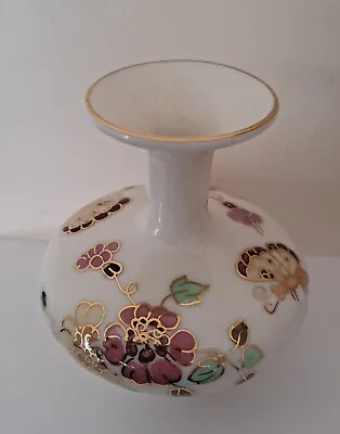 Vintag Zsolnay Hand Painted Vase Butterfly Cream Porcelain Gilded Numbered 8  • £32