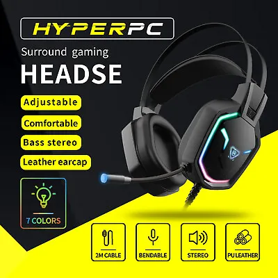 $37.99 • Buy 7.1 Surround RGB Gaming Headset Automatic Adjustment Headband Rainbow Light