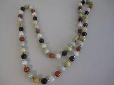 VINTAGE CHINESE MULTI-COLOR JADE 8mm BEADED NECKLACE • $95