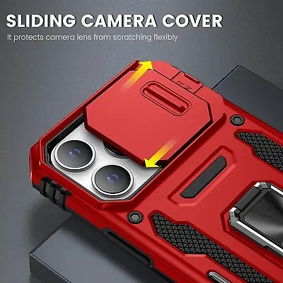 IPhone 15 14 Pro Max 13 12 11 XR Slide Camera Cover Ring Stand Heavy Duty Case • £3.99