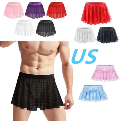 US Sissy Men Pleated Skirts Elastic Waistband Ruffled Skirt Crossdress Nightwear • $3.65