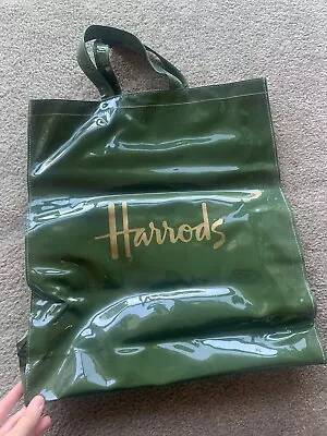 Harrods Knightsbridge Green Gold Large PVC Lined Tote Bag BRAND NEW BOUGHT IN UK • $55