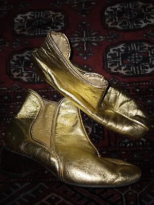 $69.75 • Buy Vtg 1960s Gold Metallic Foil Leather Mod Heel Ankle GOGO Boots Shoes RARE 5.5 M