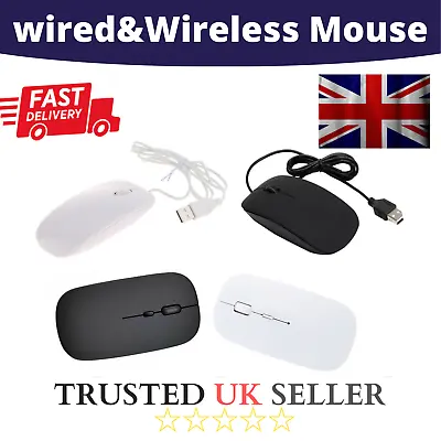 Wired USB Optical Scroll Mice Wireless Mouse Gaming Led For PC Laptop Computer • £3.49