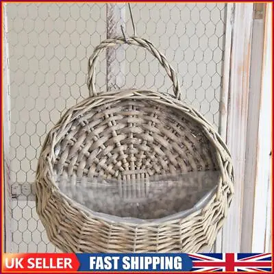 Wall Mount Wicker Flower Pot Hanging Woven Rattan Vase Basket Decor (Gray) • £7.19