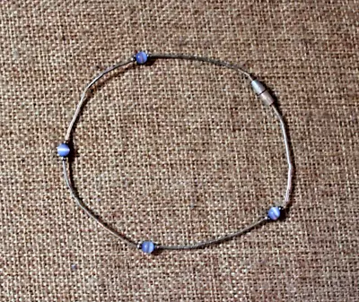 Sterling Silver 9.25  Anklet Ankle Or Wrist Bracelet Blue Swirly Glass Beads NOS • $12.95