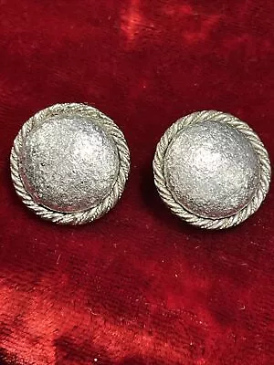 Vintage MARVELLA Silver Tone Tone Round Clip On EARRINGS • $15.95