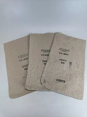 VINTAGE U.S. Mint Cents $50 1980’s Canvas Bag Empty Bank Bags Lot Of 3 • $21.99