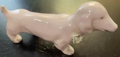 Vintage DACHSHUND Dog 3.5  Figurine Pale Pink W/Gold Trim • $12.99