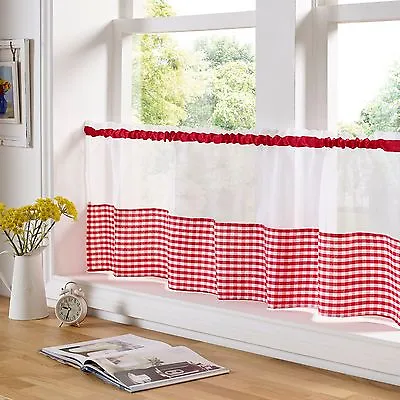 £7.89 • Buy Gingham Voile  Cafe Curtain Panel, 6 Fabulous Colours, 2 Sizes, 