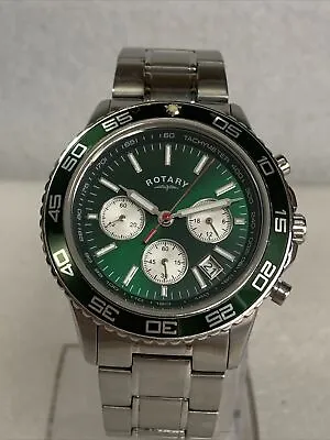 Rotary Men's Chronograph Stainless Steel Bracelet Green Dial Watch GB03067/24. • £43