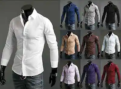  New Luxury Shirts Mens Casual Formal Slim Fit Shirt Top  S M L XL XXL PS01 • £13.99