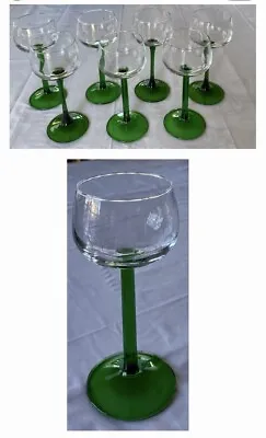 VINTAGE Luminarc Wine Glasses 4 Oz. GREEN STEM  7-Piece Set  FRANCE • $36.88