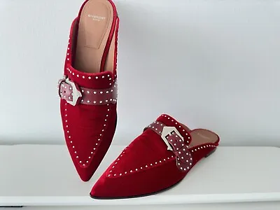 Givenchy Studs Slingback Mule Rouge Red Velvet Slides EU 40. • $79