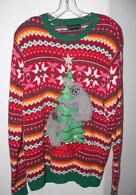 Women's Unisex Blizzard Bay Sloth Fair Isle Large Ugly Christmas Sweater Green • £16.21