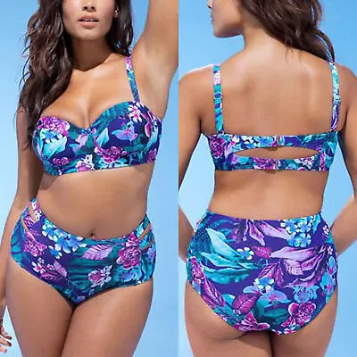 Women Floral High Waist Bikini Set Push Up Bra Swimwear Beach Swimsuit Plus Size • $25.09