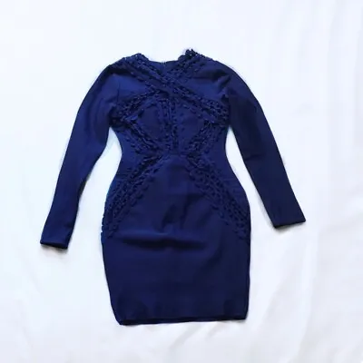 Missguided Cobalt Blue Long Sleeve Bandage Lace Bodycon Party Dress Size 4 • $48.88