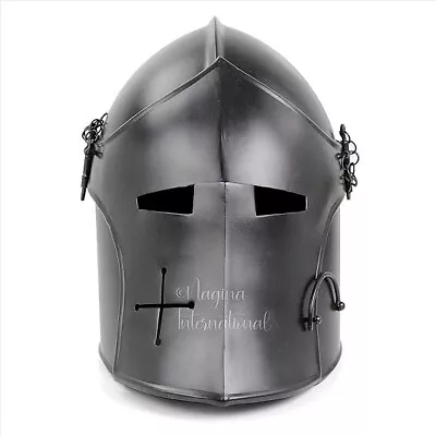 Medieval Barbuta Visored Brushed Steel Knights Armory Templar Crusader's Helmet • $65