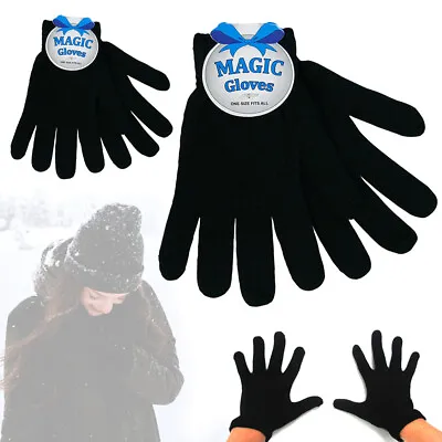 2 Pairs Winter Magic Gloves Classic Knit Warm Gloves Man Woman Teens Soft Black • $8.12