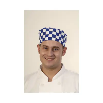 Large White And Blue Check Unisex Polycotton Chef Hat /Beanie/ Skull Cap  • £6.99
