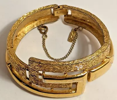 Vintage MONET Gold Tone Clamper  Bracelet With Saftey Chain Spring Clasp • $15