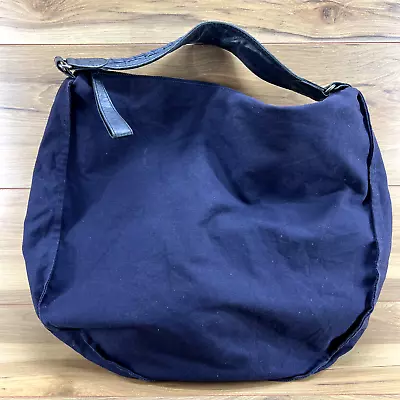 J Jill Large Navy Cotton Leather Trim Hobo Slouchy Shoulder Bag Zip • $29.88