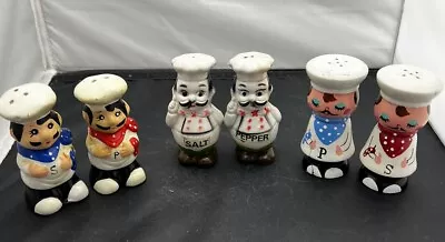 Vintage Lot Of 3 Chef Salt And Pepper Shakers Various Materials • $15